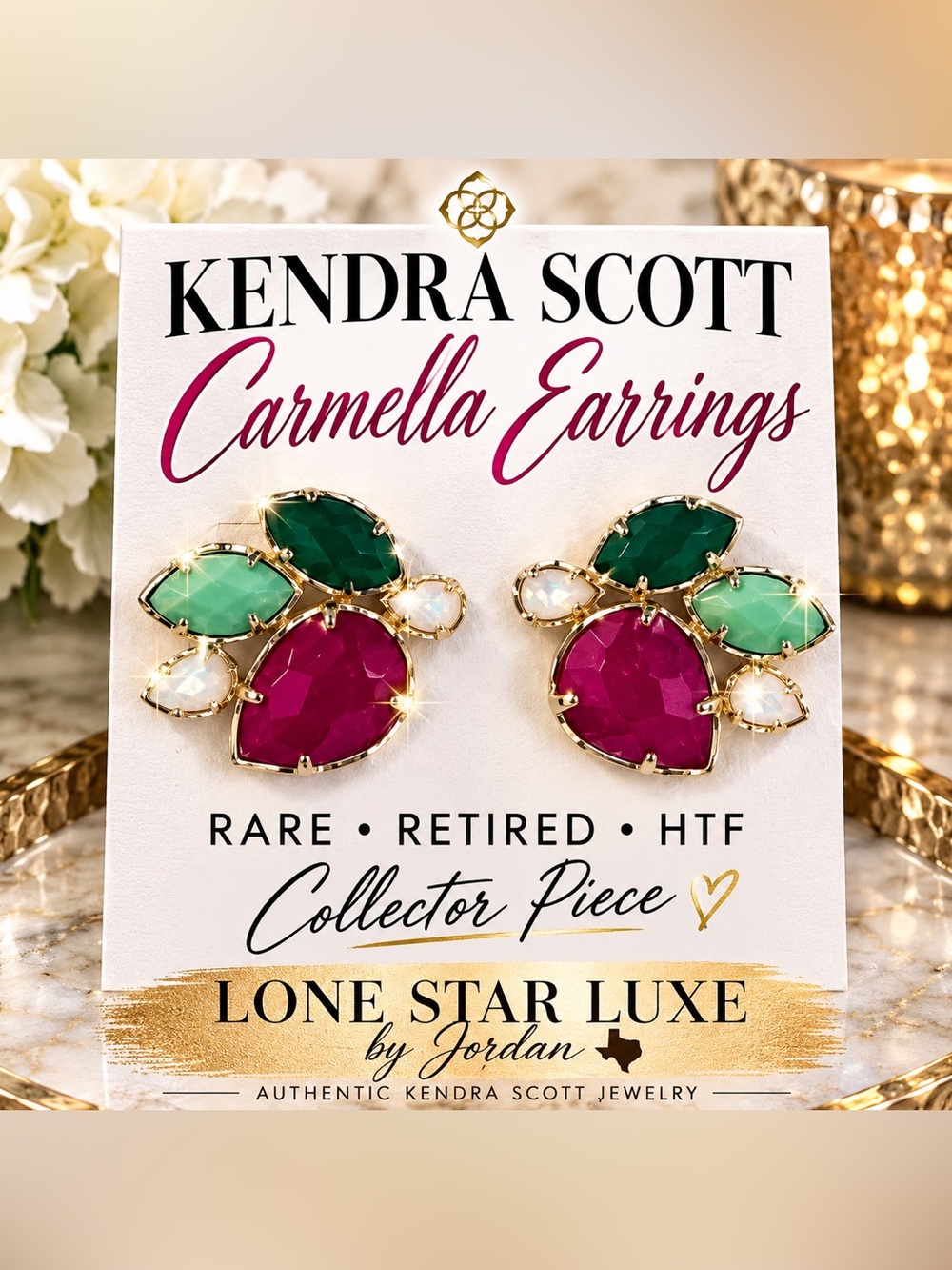 Kendra Scott Carmella Multi Stone Cluster Earrings Gold Rare Retired HTF